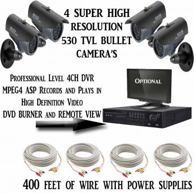 500GB 4CH 530TVL High Quality Home / Office Surveillance System